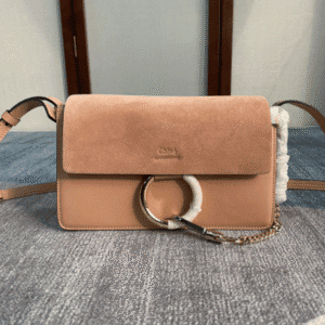 Chloe Faye Medium Size Two-Color Metal Ring Handbag - Cream 86682 | Sandra Bags