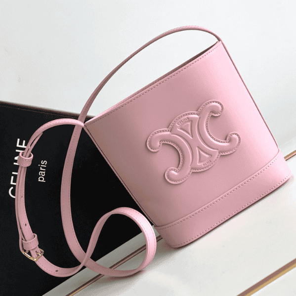 Celine Cuir Triomphe Mini Smooth Cow Leather Bucket Bag - Pink 97619 | Sandra Bags