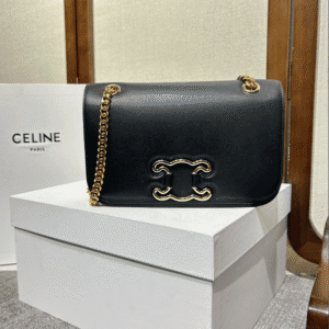 Chloe Medium Triomphe Frame Cow Leather Shoulder Bag - Black 14775 | Sandra Bags