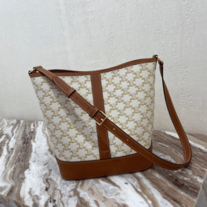 Celine Triomphe Canvas Medium Bucket Bag - Brown 25177 | Sandra Bags