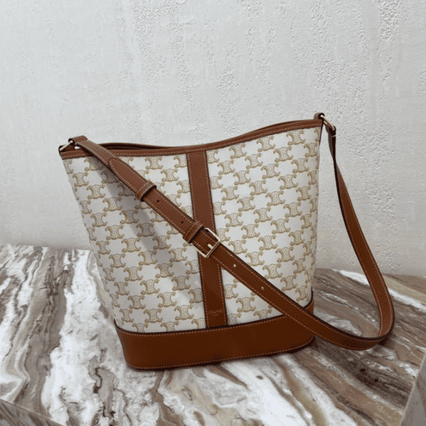 Celine Triomphe Canvas Medium Bucket Bag - Brown 25177 | Sandra Bags