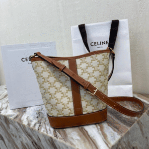 Celine Triomphe Canvas Small Bucket Bag - Brown 14053 | Sandra Bags