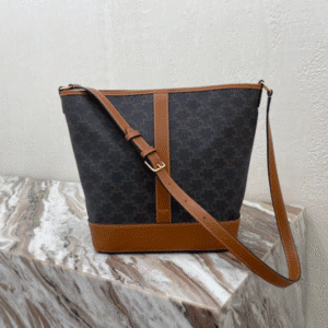 Celine Triomphe Canvas Medium Bucket Bag - Black 74734 | Sandra Bags