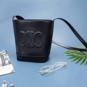 Celine Cuir Triomphe Small Smooth Cow Leather Bucket Bag - Black 23349 | Sandra Bags