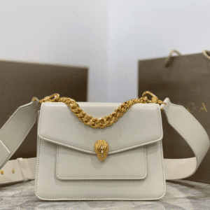 Bulgari Serpenti Forever Maxi Chain Small Lambskin Crossbody Bag - White 43120 | Sandra Bags