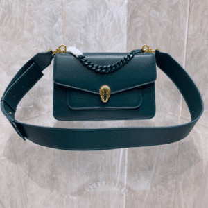 Bulgari Maxi Chain Small Lambskin Crossbody Bag - Drak Green 83061 | Sandra Bags