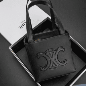 Celine Triomphe Logo Embossed Calfskin Cube Handbag - Black 11964 | Sandra Bags
