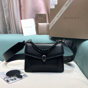 Bulgari Maxi Chain Small Lambskin Crossbody Bag - Black 63773 | Sandra Bags