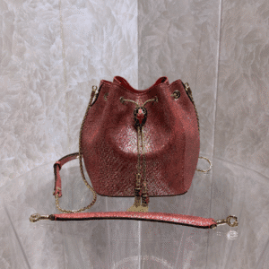 Bulgari Snake Skin Bucket Handbag  - Red 48837 | Sandra Bags