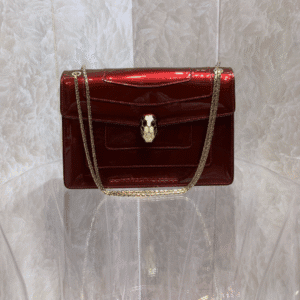 Bulgari Cow Patent Wallet - Burgundy 58258 | Sandra Bags