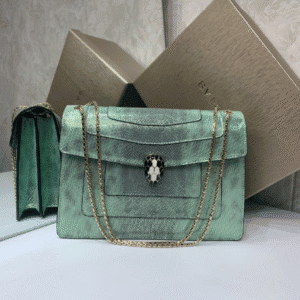 Bulgari Water Snake Skin Snake Head Large Wallet Bag - Green 35842 | Sandra Bags