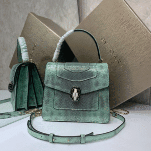 Bulgari Water Snake Skin Snake Head Large Bag - Green 22399 | Sandra Bags