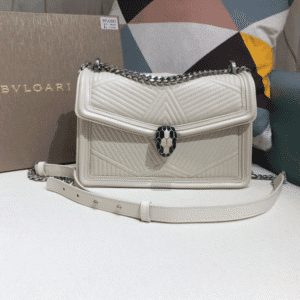Bulgari Snake-shaped Embroidery Handbag - White 18764 | Sandra Bags