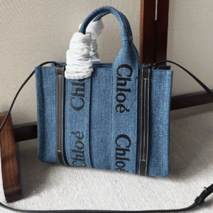 Chloe Woody Small Handsome Denim Fabric Tote Bag 91670 | Sandra Bags
