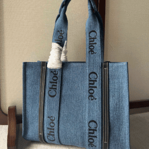 Chloe Woody Medium Handsome Denim Fabric Tote Bag 24488 | Sandra Bags