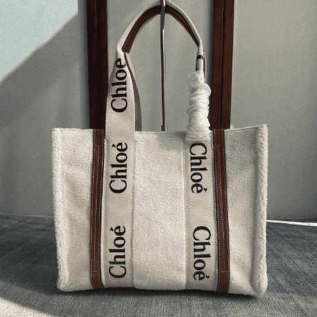Chloe Lamb Wool Woody Medium Tote Bag - Brown 42028 | Sandra Bags
