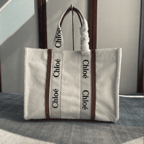 Chloe Lamb Wool Woody Large Tote Bag - Brown 55245 | Sandra Bags
