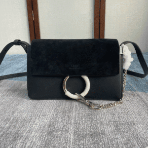 Chloe Faye Medium Size Two-Color Metal Ring Handbag - Black 10164 | Sandra Bags