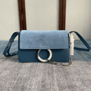 Chloe Faye Medium Size Two-Color Metal Ring Handbag - Blue 74539 | Sandra Bags