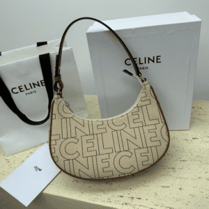 Celine Ava Letter Logo All-over Printed Fabric Strap Handbag - Cream 71481 | Sandra Bags