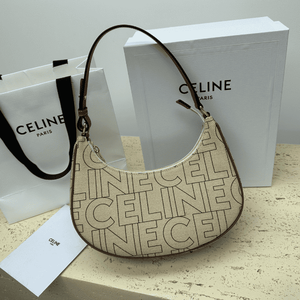 Celine Ava Letter Logo All-over Printed Fabric Strap Handbag - Cream 71481 | Sandra Bags