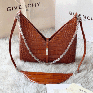 Givenchy V-shaped Cut Out Crocodile Pattern Small Handbag - Brown 88039 | Sandra Bags