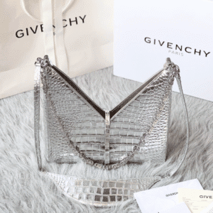 Givenchy V-shaped Cut Out Crocodile Pattern Small Handbag - Silver 14323 | Sandra Bags