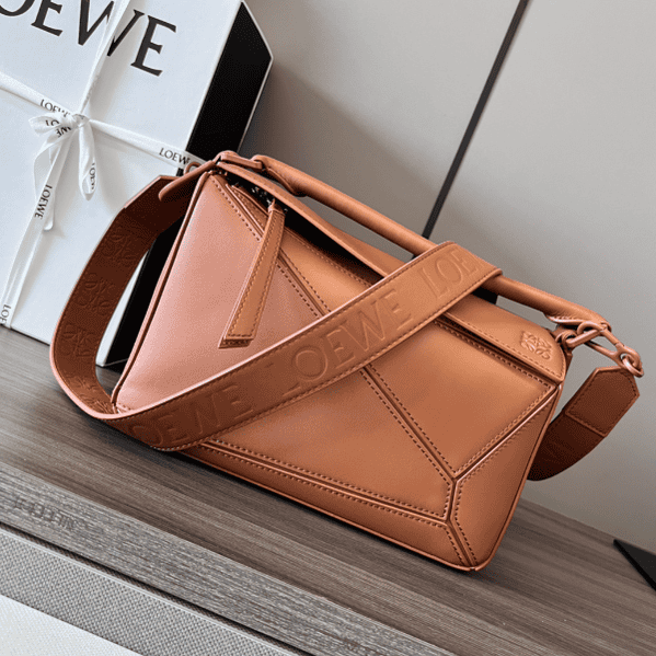 Celine Loewe Satin Cow Leather Puzzle Small Handbag - Brown 62292 | Sandra Bags