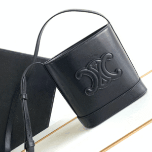 Celine Cuir Triomphe Mini Smooth Cow Leather Bucket Bag - Black 81988 | Sandra Bags