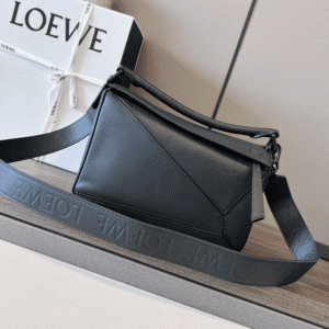Celine Loewe Satin Cow Leather Puzzle Small Handbag - Black 83794 | Sandra Bags