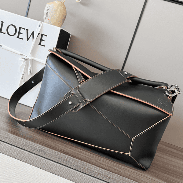 Celine Loewe Satin Cow Leather Puzzle Large Handbag - Black 60569 | Sandra Bags