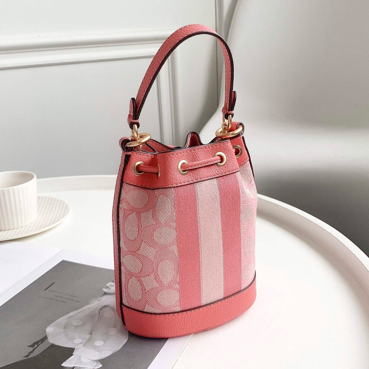 Coach Mini Macaron Color Bucket Bag - Pink 67366 | Sandra Bags - Image 4