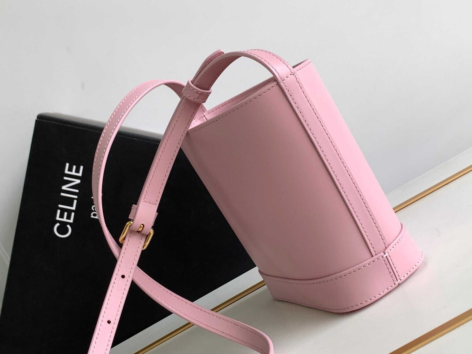 Celine Cuir Triomphe Mini Smooth Cow Leather Bucket Bag - Pink 97619 | Sandra Bags - Image 5
