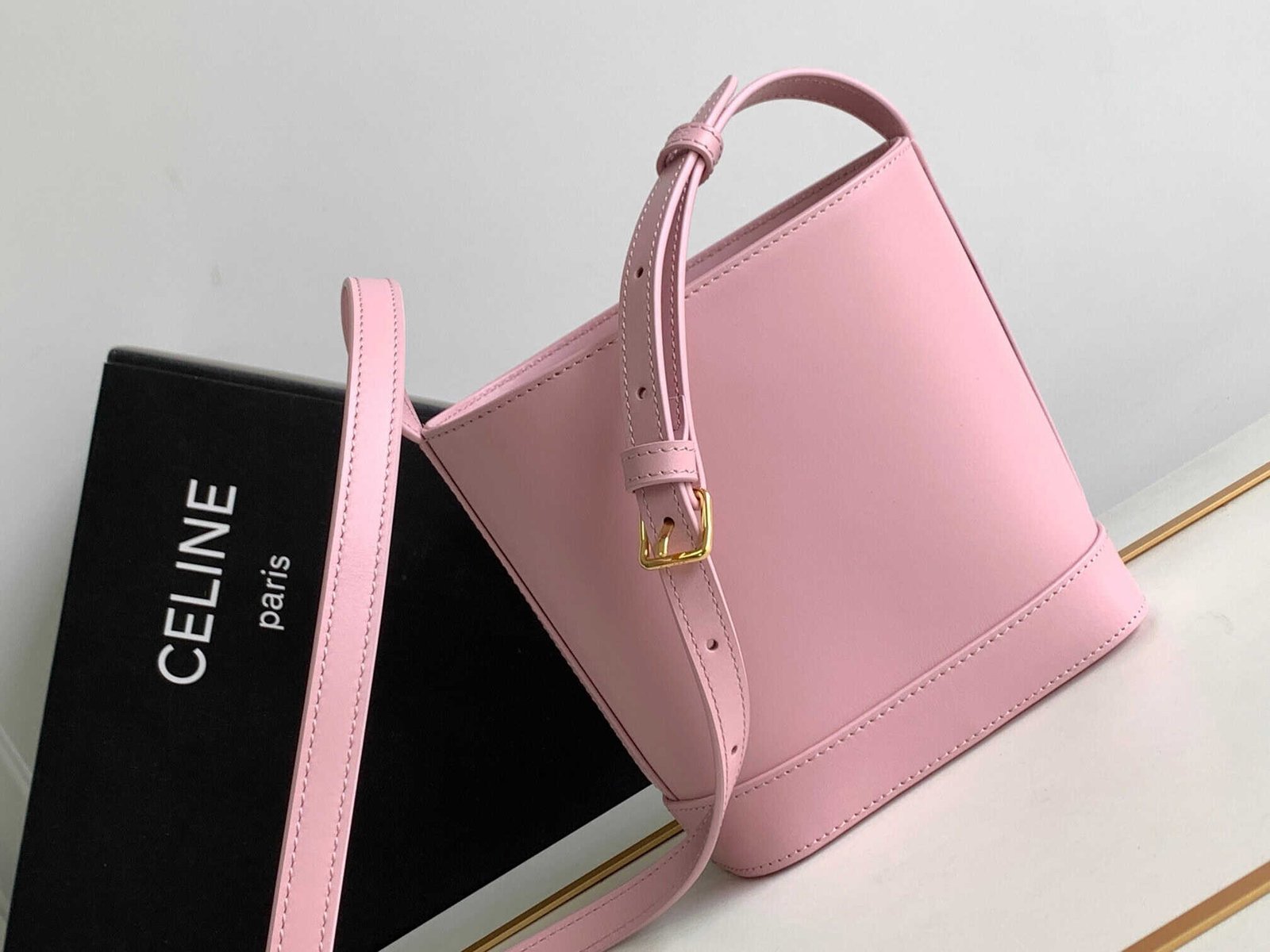 Celine Cuir Triomphe Mini Smooth Cow Leather Bucket Bag - Pink 97619 | Sandra Bags - Image 4
