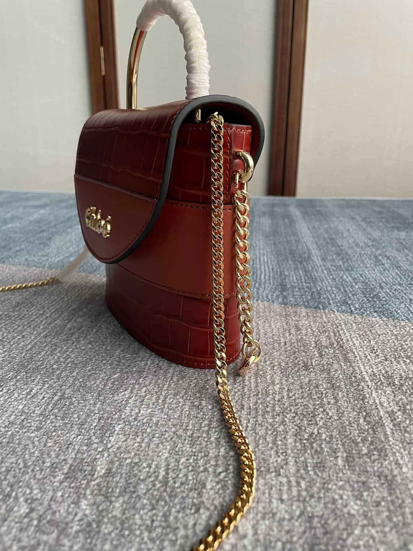 Chloe Small Aby Lock Crocodile Handbag - Red 11140 | Sandra Bags - Image 4