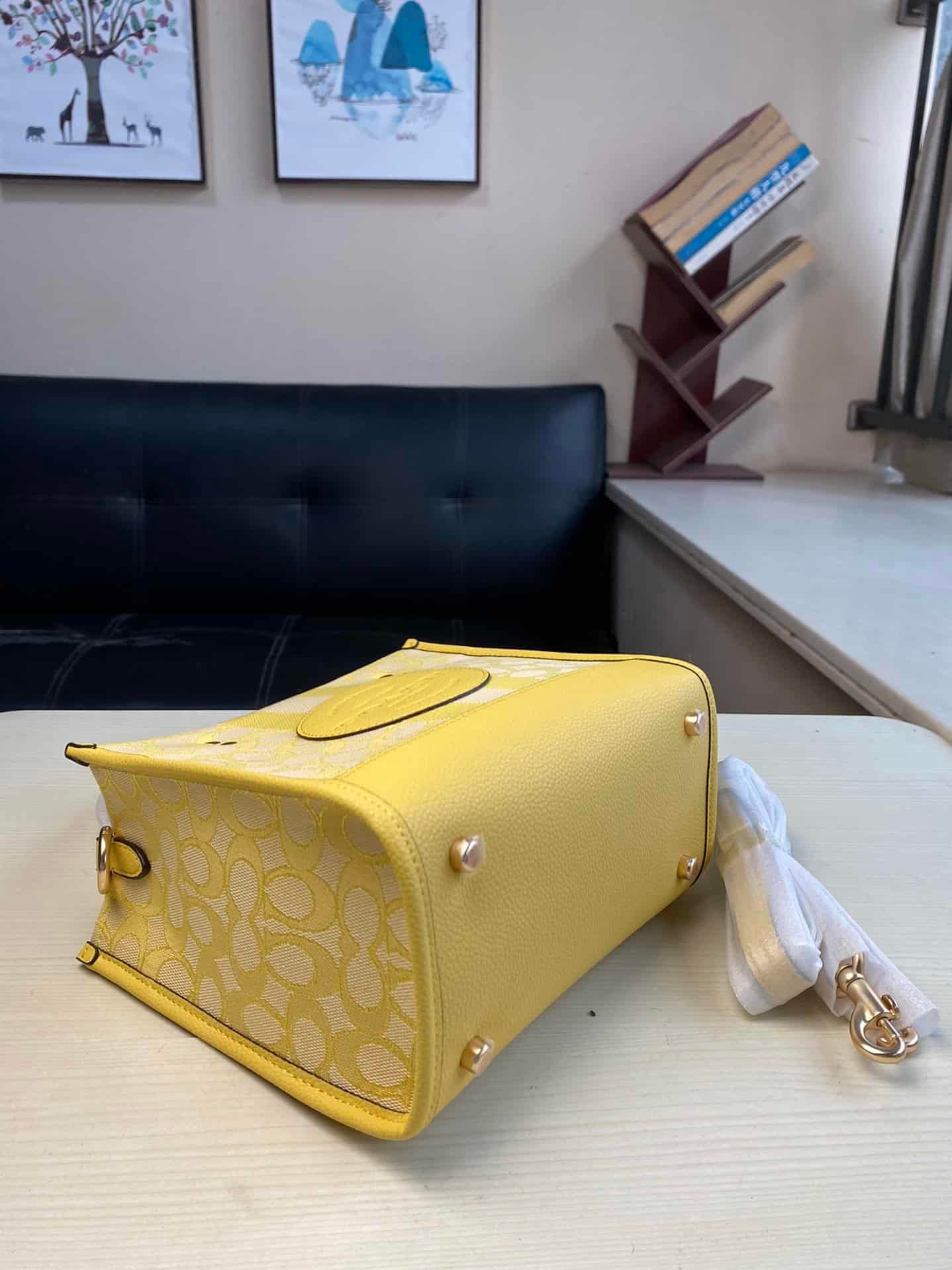 Coach Dempsey Vertical Small Tote Shopping Bag - Yellow 21577 | Sandra Bags - Image 4