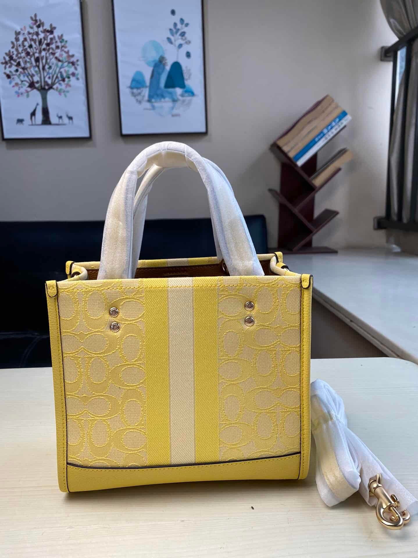 Coach Dempsey Vertical Small Tote Shopping Bag - Yellow 21577 | Sandra Bags - Image 5