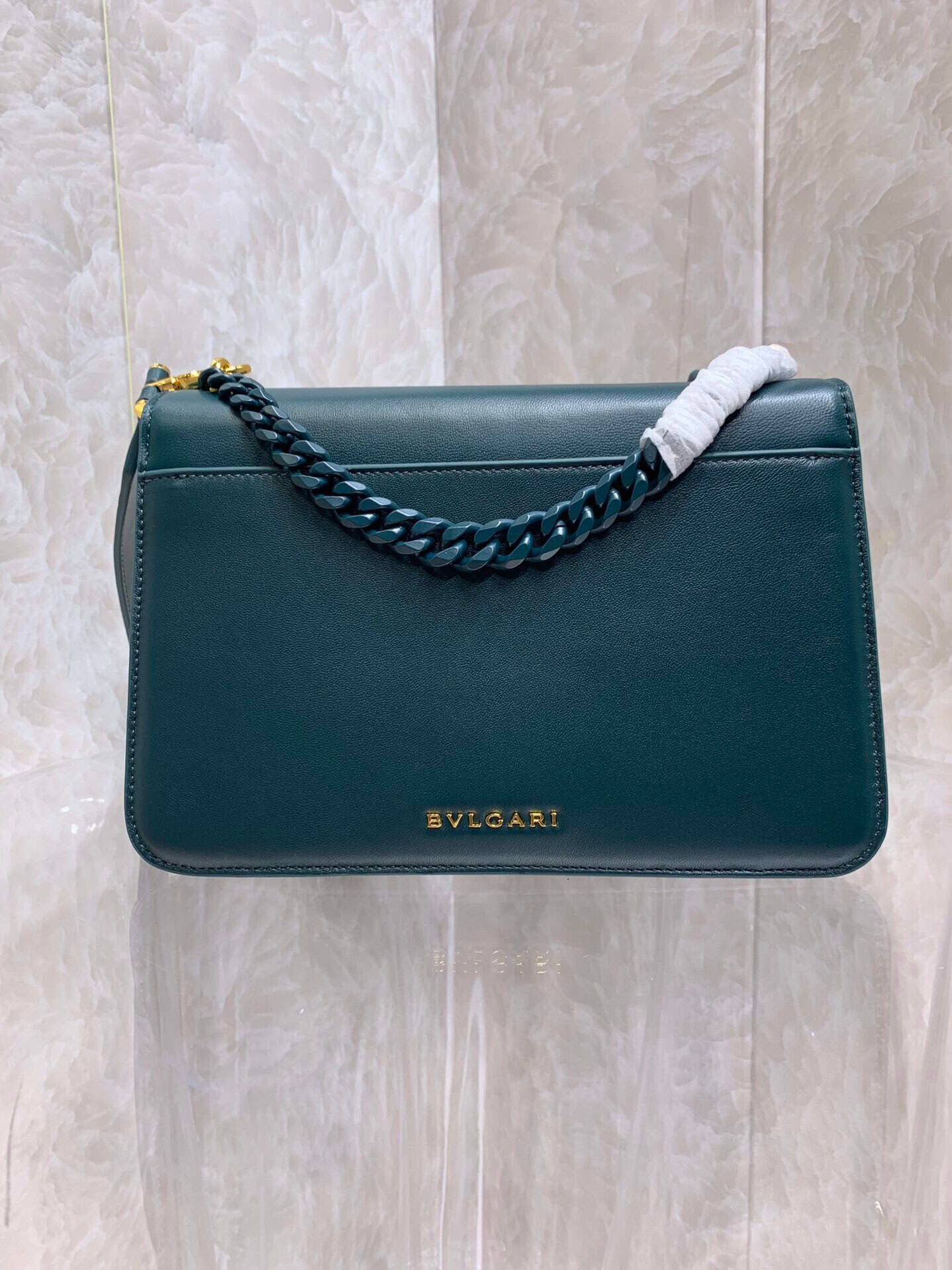 Bulgari Maxi Chain Small Lambskin Crossbody Bag - Drak Green 83061 | Sandra Bags - Image 4