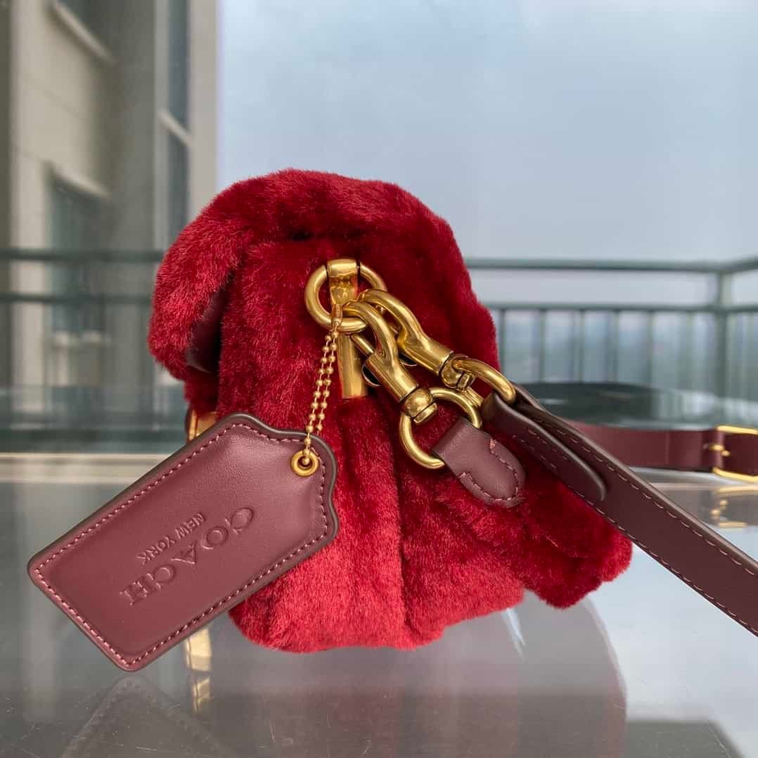 Coach Shearing Tabby Large Furry Little Cutie Handbag - Red 10343 | Sandra Bags - Image 4
