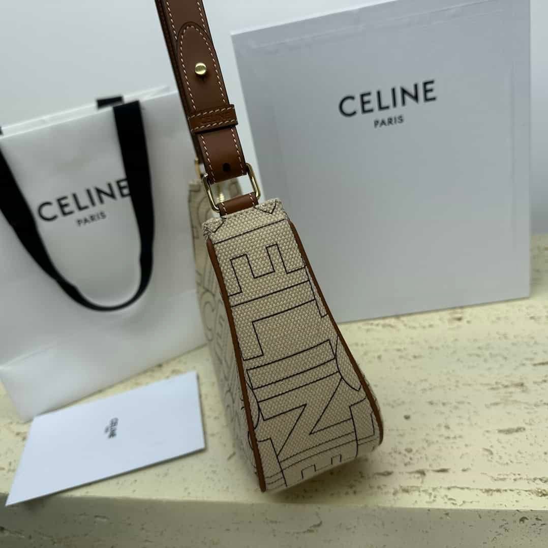 Celine Ava Letter Logo All-over Printed Fabric Strap Handbag - Cream 71481 | Sandra Bags - Image 4