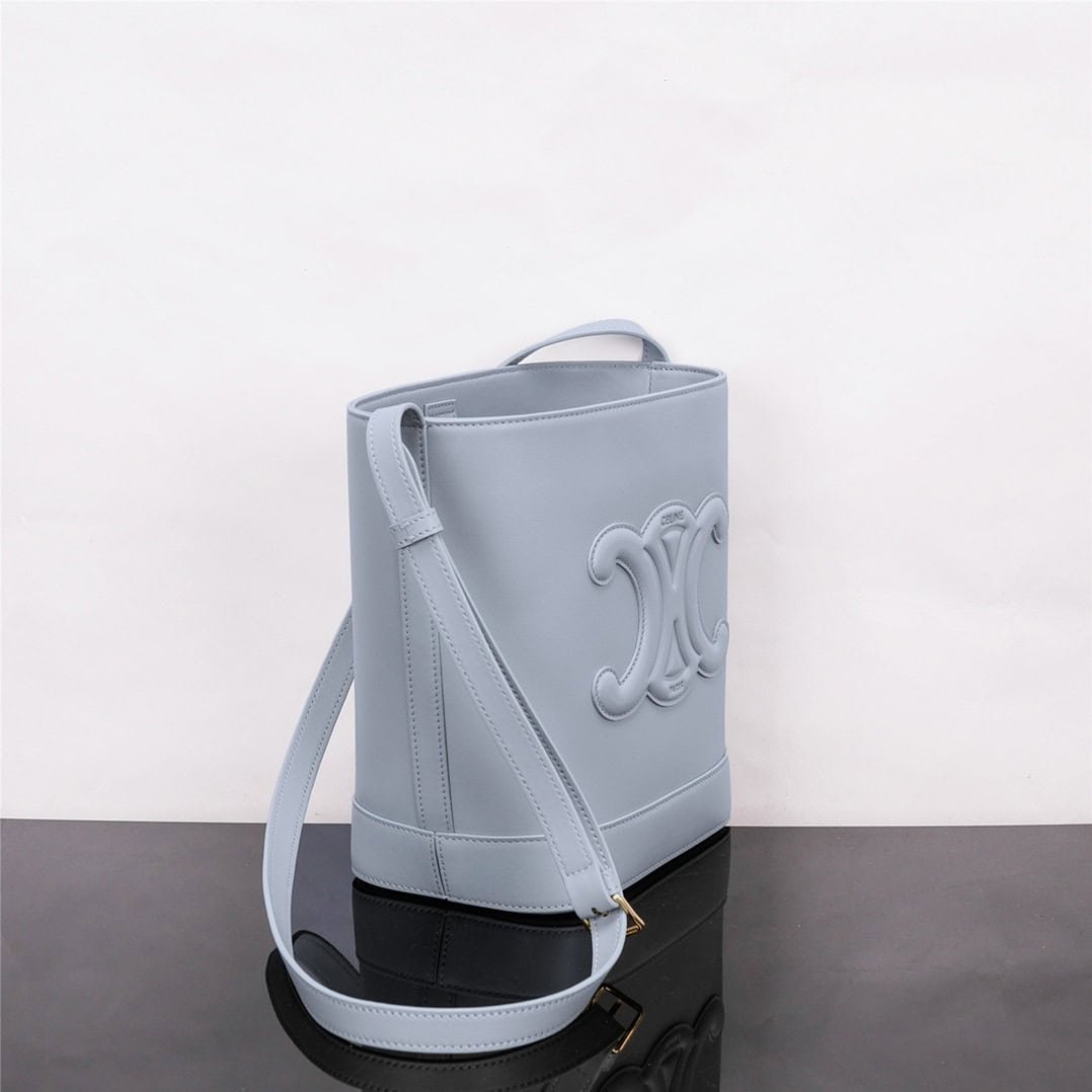 Celine Cuir Triomphe Small Smooth Cow Leather Bucket Bag - Blue 41036 | Sandra Bags - Image 5