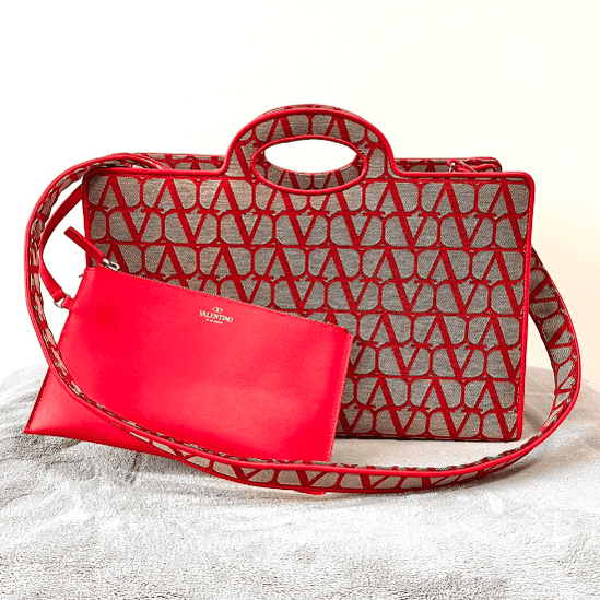 Valentino Garavani Iconographe V Logo Printed Tote Bag - Red 14328 | Sandra Bags