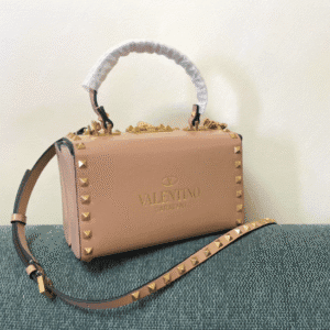 Valentino Garavni Rockstud Alcove Grained Calfskin Box Bag - Cream 82198 | Sandra Bags