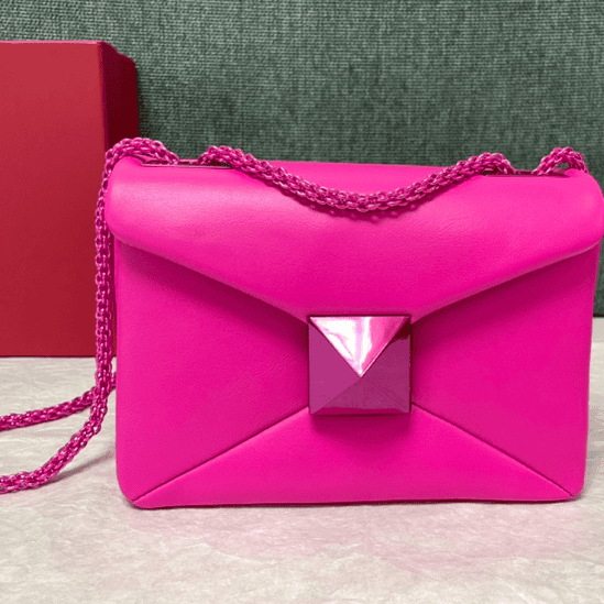 Valentino Chain Sheepskin Tofu Bag - Rose Red 25764 | Sandra Bags