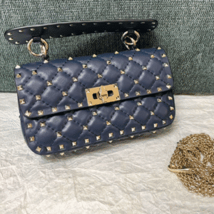 Valentino Medium Sheepskin Classic Studded Handbag - Blue 52557 | Sandra Bags