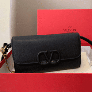 Valentino Garavani Vsling Grained Calfskin Crossbody Bag - Black 55817 | Sandra Bags