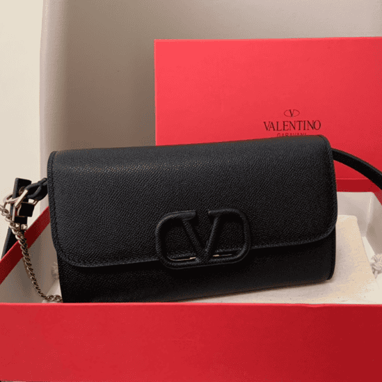 Valentino Garavani Vsling Grained Calfskin Crossbody Bag - Black 55817 | Sandra Bags