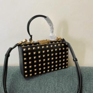 Valentino Garavni Rockstud Alcove Grained Calfskin Box Bag - Black 23335 | Sandra Bags