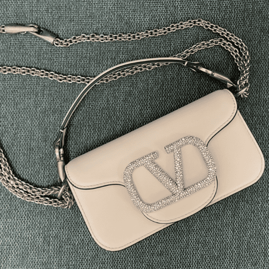Valentino Calfskin Star Diamond Small Handbag - White 39032 | Sandra Bags