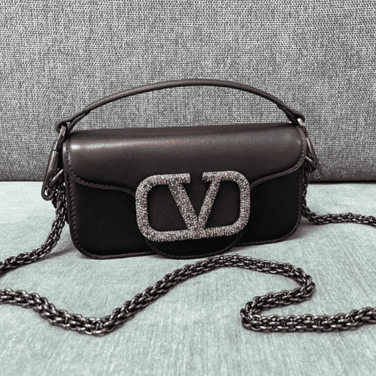 Valentino Calfskin Star Diamond Small Handbag - Black 59338 | Sandra Bags